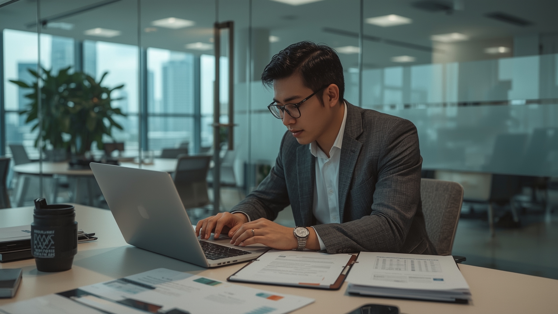 Business audit professionals analyzing data